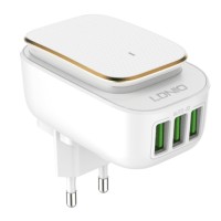 Сетевое зар. устр. LDNIO A3305 с шнуром Lightning 3USB 17W белое
