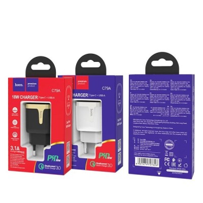 Сетевое зар. устр. Hoco C79A 3,1A 1USB+Type-C, черное Сетевое зар. устр. Hoco C79A 3,1A 1USB+Type-C, черное