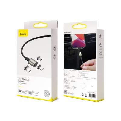 Usb Кабель-зарядка Micro+Lightning+Type-C Baseus Zinc Magnetic 2.4A 1м (TZCAXC-A01) чёрный Usb Кабель-зарядка Micro+Lightning+Type-C Baseus Zinc Magnetic 2.4A 1м (TZCAXC-A01) чёрный