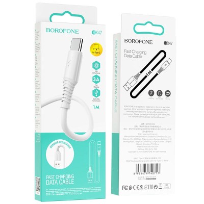 Usb Кабель-зарядка Type-C Borofone BX47 Coolway 3A 1м силиконовый белый Usb Кабель-зарядка Type-C Borofone BX47 Coolway 3A 1м силиконовый белый
