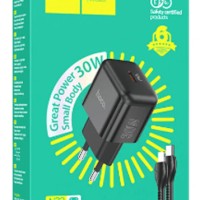 Сетевое зар. устр. Hoco N32 с шнуром Type-C на Lightning 1C 30W черный