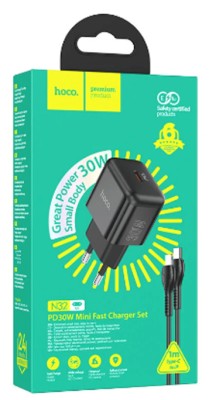 Сетевое зар. устр. Hoco N32 с шнуром Type-C на Lightning 1C 30W черный Сетевое зар. устр. Hoco N32 с шнуром Type-C на Lightning 1C 30W черный