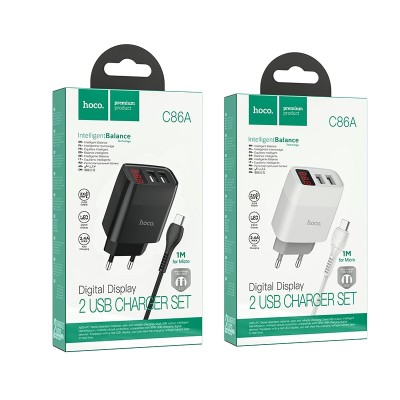 Сетевое зар. устр. Hoco C86A с шнуром Micro 2USB, 2.4A белое Сетевое зар. устр. Hoco C86A с шнуром Micro 2USB, 2.4A белое