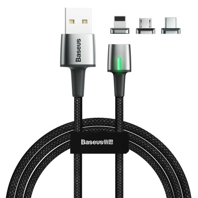 Usb Кабель-зарядка Micro+Lightning+Type-C Baseus Zinc Magnetic 2.4A 2м (TZCAXC-B01) чёрный Usb Кабель-зарядка Micro+Lightning+Type-C Baseus Zinc Magnetic 2.4A 2м (TZCAXC-B01) чёрный