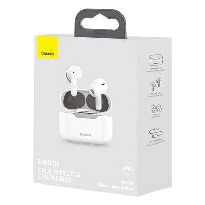 Мобильная Bluetooth-гарнитура Baseus SIMU S1 TWS V5.1 сенсорные (NGS1-02) белая Мобильная Bluetooth-гарнитура Baseus SIMU S1 TWS V5.1 сенсорные (NGS1-02) белая