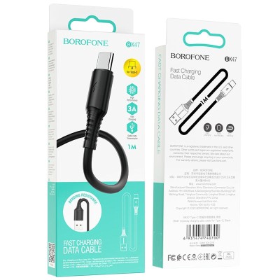 Usb Кабель-зарядка Type-C Borofone BX47 Coolway 3A 1м силиконовый черный Usb Кабель-зарядка Type-C Borofone BX47 Coolway 3A 1м силиконовый черный