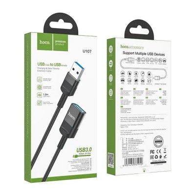 Кабель-удлинитель HOCO U107 USB (папа) - USB3.0 (мама) 1.2м черный Кабель-удлинитель HOCO U107 USB (папа) - USB3.0 (мама) 1.2м черный
