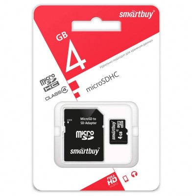 micro SDHC карта памяти Smartbuy 4GB Class 10 (с адаптером SD) micro SDHC карта памяти Smartbuy 4GB Class 10 (с адаптером SD)