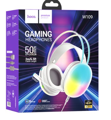 Стереонаушники полноразмерные Hoco W109 Rich Gaming с микрофоном белые Стереонаушники полноразмерные Hoco W109 Rich Gaming с микрофоном белые