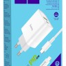 Сетевое зар. устр. Hoco C80A с шнуром Type-C на Lightning 1USB/1С PD3.0/QC3.0 3A 20W белое