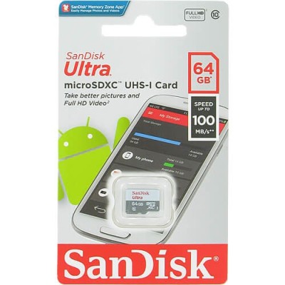 micro SDXC карта памяти SanDisk 64GB Class 10 UHS-1 Ultra 100MB/s без адапт. (SDSQUNR-064G-GN3MN) micro SDXC карта памяти SanDisk 64GB Class 10 UHS-1 Ultra 100MB/s без адапт. (SDSQUNR-064G-GN3MN)