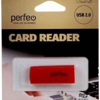 Картридер USB2.0 MicroSD Perfeo (PF-VI-R023) красный