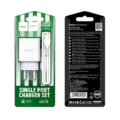 Сетевое зар. устр. Hoco C81A 1USB с шнуром Type-C, белое Сетевое зар. устр. Hoco C81A 1USB с шнуром Type-C, белое