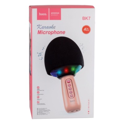 Микрофон для караоке Hoco BK7 BT5.0/1200mAh/6ч/5Вт розовый Микрофон для караоке Hoco BK7 BT5.0/1200mAh/6ч/5Вт розовый