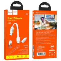 Usb Кабель-зарядка Type-C Hoco U87 Cool на Lightning/Type-C 2.4A 0.2м плоский силиконовый белый