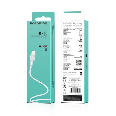 Usb Кабель-зарядка Type-C Borofone BX16 Easy 3A 1м силиконовый белый Usb Кабель-зарядка Type-C Borofone BX16 Easy 3A 1м силиконовый белый