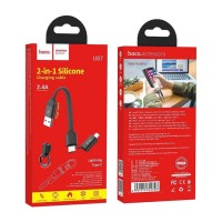 Usb Кабель-зарядка Type-C Hoco U87 Cool на Lightning/Type-C 2.4A 0.2м плоский силиконовый черный