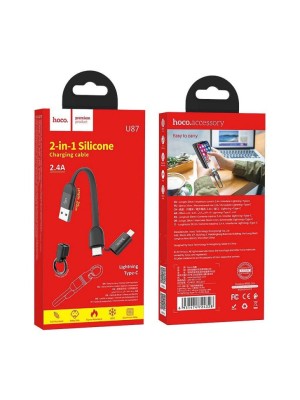 Usb Кабель-зарядка Type-C Hoco U87 Cool на Lightning/Type-C 2.4A 0.2м плоский силиконовый черный Usb Кабель-зарядка Type-C Hoco U87 Cool на Lightning/Type-C 2.4A 0.2м плоский силиконовый черный