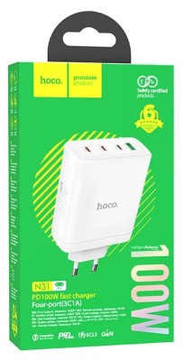 Сетевое зар. устр. Hoco N31 Gan с шнуром Type-C на Type-C 1USB/3C 100W белое Сетевое зар. устр. Hoco N31 Gan с шнуром Type-C на Type-C 1USB/3C 100W белое