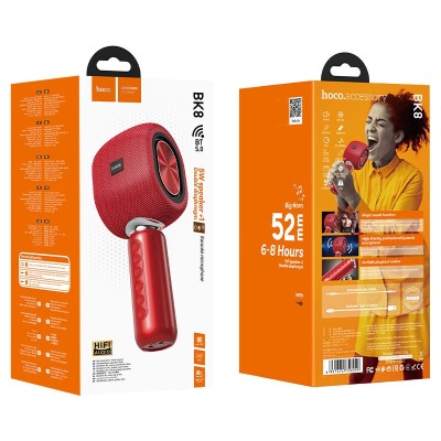 Микрофон для караоке Hoco BK8 BT5.0/2000mAh/7ч/10Вт красный Микрофон для караоке Hoco BK8 BT5.0/2000mAh/7ч/10Вт красный