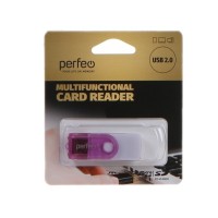 Картридер USB2.0 MicroSD/SD/MMC/MS/M2 Perfeo (PF-VI-R020) фиолетовый