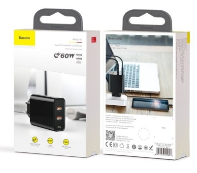 Сетевое зар. устр. Baseus Speed PPS Three Output 2USB+1C 5A 60W (CCFS-G01) черное Сетевое зар. устр. Baseus Speed PPS Three Output 2USB+1C 5A 60W (CCFS-G01) черное