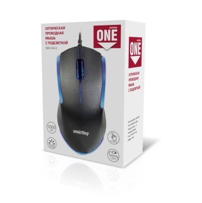 Мышь проводная с подсветкой Smartbuy ONE 350 USB/DPI 1000/3 кнопки/LED/1.5м (SBM-350-K) черная Мышь проводная с подсветкой Smartbuy ONE 350 USB/DPI 1000/3 кнопки/LED/1.5м (SBM-350-K) черная