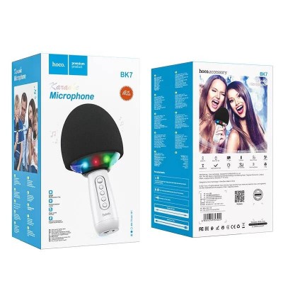 Микрофон для караоке Hoco BK7 BT5.0/1200mAh/6ч/5Вт белый Микрофон для караоке Hoco BK7 BT5.0/1200mAh/6ч/5Вт белый