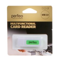 Картридер USB2.0 MicroSD/SD/MMC/MS/M2 Perfeo (PF-VI-R021) бело-зеленый