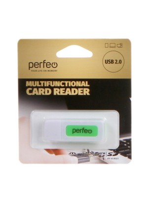 Картридер USB2.0 MicroSD/SD/MMC/MS/M2 Perfeo (PF-VI-R021) бело-зеленый Картридер USB2.0 MicroSD/SD/MMC/MS/M2 Perfeo (PF-VI-R021) бело-зеленый