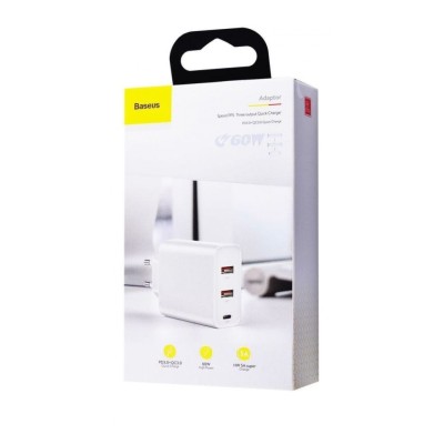 Сетевое зар. устр. Baseus Speed PPS Three Output 2USB+1C 5A 60W (CCFS-G02) белое Сетевое зар. устр. Baseus Speed PPS Three Output 2USB+1C 5A 60W (CCFS-G02) белое