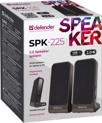 Акустическая система 2.0 Defender SPK-225 2х2Вт пластик серо-черная Акустическая система 2.0 Defender SPK-225 2х2Вт пластик серо-черная
