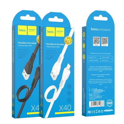 Usb Кабель-зарядка Lightning Hoco X40 Noah 2.4A 1м плоский силиконовый чёрный Usb Кабель-зарядка Lightning Hoco X40 Noah 2.4A 1м плоский силиконовый чёрный