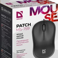 Мышь проводная Defender MS-759 Patch USB/DPI 1000/3 кнопки/1.1м черная