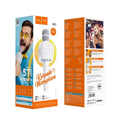 Микрофон для караоке Hoco BK5 BT5.0/1200mAh/6ч/5Вт белый Микрофон для караоке Hoco BK5 BT5.0/1200mAh/6ч/5Вт белый