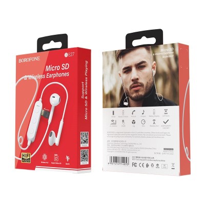 Беспроводные наушники для спорта Borofone BE27 BT4.2/70mAh/4ч/TF-card белые Беспроводные наушники для спорта Borofone BE27 BT4.2/70mAh/4ч/TF-card белые