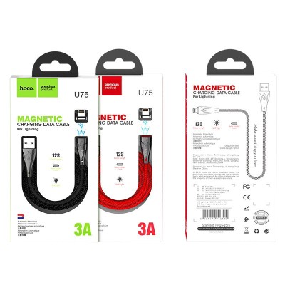 Usb Кабель-зарядка Lightning Магнитный Hoco U75 Blaze magnetic 3A 1.2м в тканевой оплётке чёрный Usb Кабель-зарядка Lightning Магнитный Hoco U75 Blaze magnetic 3A 1.2м в тканевой оплётке чёрный