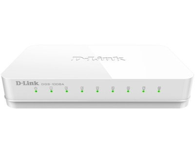 Коммутатор-мини D-Link DGS-1008A с 8-портами белый Коммутатор-мини D-Link DGS-1008A с 8-портами белый