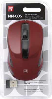 Мышь беспроводная Defender MM-605 USB/DPI 1200/3 кнопки/2AAA красная Мышь беспроводная Defender MM-605 USB/DPI 1200/3 кнопки/2AAA красная