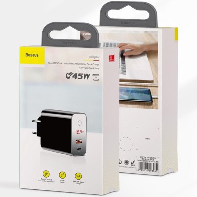 Сетевое зар. устр. Baseus Speed PPS Smart Shutdown 1USB+1C 5A 45W (CCFSEU907-01) черное Сетевое зар. устр. Baseus Speed PPS Smart Shutdown 1USB+1C 5A 45W (CCFSEU907-01) черное