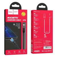 Usb Кабель-зарядка Lightning Магнитный Hoco U76 Fresh 2.4A 1.2м в тканевой оплётке чёрный