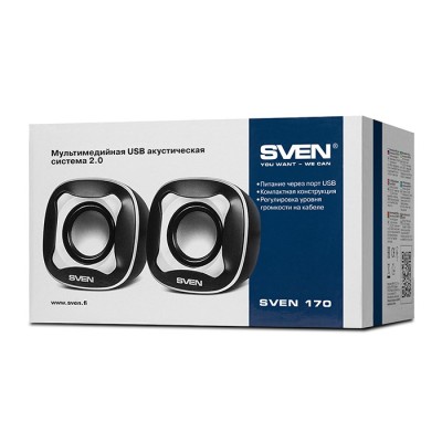Sven 170 акустическая система 2.0, мощность 2х2,5 Вт(RMS), USB, черно-белая Sven 170 акустическая система 2.0, мощность 2х2,5 Вт(RMS), USB, черно-белая