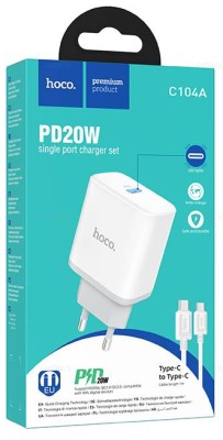 Сетевое зар. устр. Hoco C104A с шнуром Type-C на Type-C 1USB/1С PD3.0/QC3.0 20W/18W белое Сетевое зар. устр. Hoco C104A с шнуром Type-C на Type-C 1USB/1С PD3.0/QC3.0 20W/18W белое