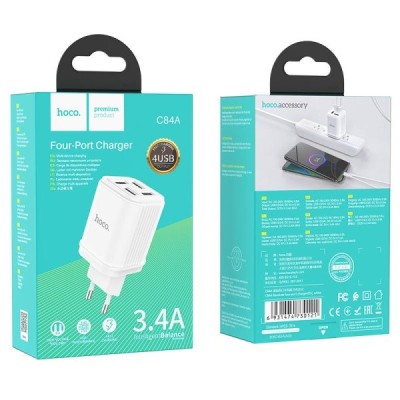 Сетевое зар. устр. Hoco C84A 3,4A 4USB, белое Сетевое зар. устр. Hoco C84A 3,4A 4USB, белое