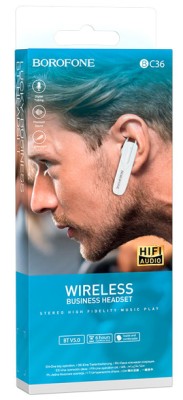 Bluetooth-гарнитура Borofone BC36 BT5.0/70mAh/6ч белая Bluetooth-гарнитура Borofone BC36 BT5.0/70mAh/6ч белая