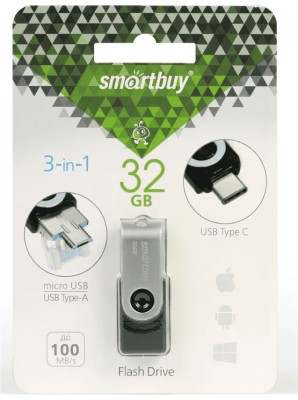 3.0 USB флеш накопитель Smartbuy 32GB TRIO 3-in-1 OTG (USB Type-A + USB Type-C + micro USB) 3.0 USB флеш накопитель Smartbuy 32GB TRIO 3-in-1 OTG (USB Type-A + USB Type-C + micro USB)