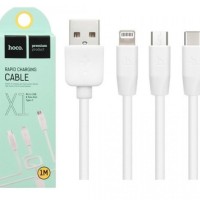 Usb Кабель-зарядка Hoco X1 Rapid 3in1 Lightning/Micro/Type-C 2.4A 1м силиконовый белый