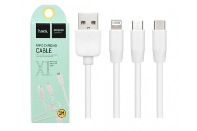 Usb Кабель-зарядка Hoco X1 Rapid 3in1 Lightning/Micro/Type-C 2.4A 1м силиконовый белый Usb Кабель-зарядка Hoco X1 Rapid 3in1 Lightning/Micro/Type-C 2.4A 1м силиконовый белый