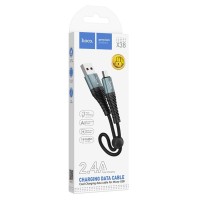 Usb Кабель-зарядка Micro Hoco X38 Cool 2.4A 0.25м в тканевой оплётке чёрный