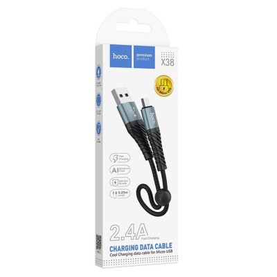 Usb Кабель-зарядка Micro Hoco X38 Cool 2.4A 0.25м в тканевой оплётке чёрный Usb Кабель-зарядка Micro Hoco X38 Cool 2.4A 0.25м в тканевой оплётке чёрный